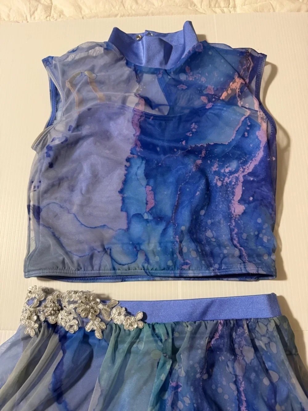 Weissman dance costume 2 piece lyrical mesh Blue watercolor 14113 MC child
